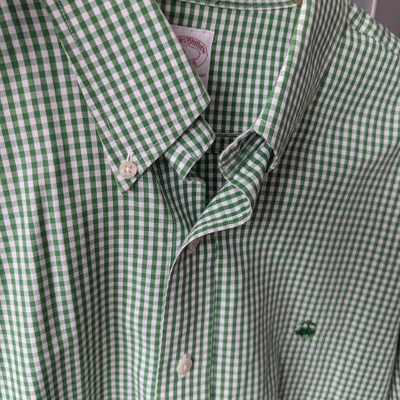 Men's Brooks Brothers Green Check Button Down Non-Iron Shirt 100% Cotton - Large - Picture 8 of 12